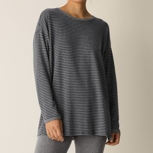 NWT Eileen Fisher Striped Cozy Brushed Terry Round Neck Long Box-Top Size 3X